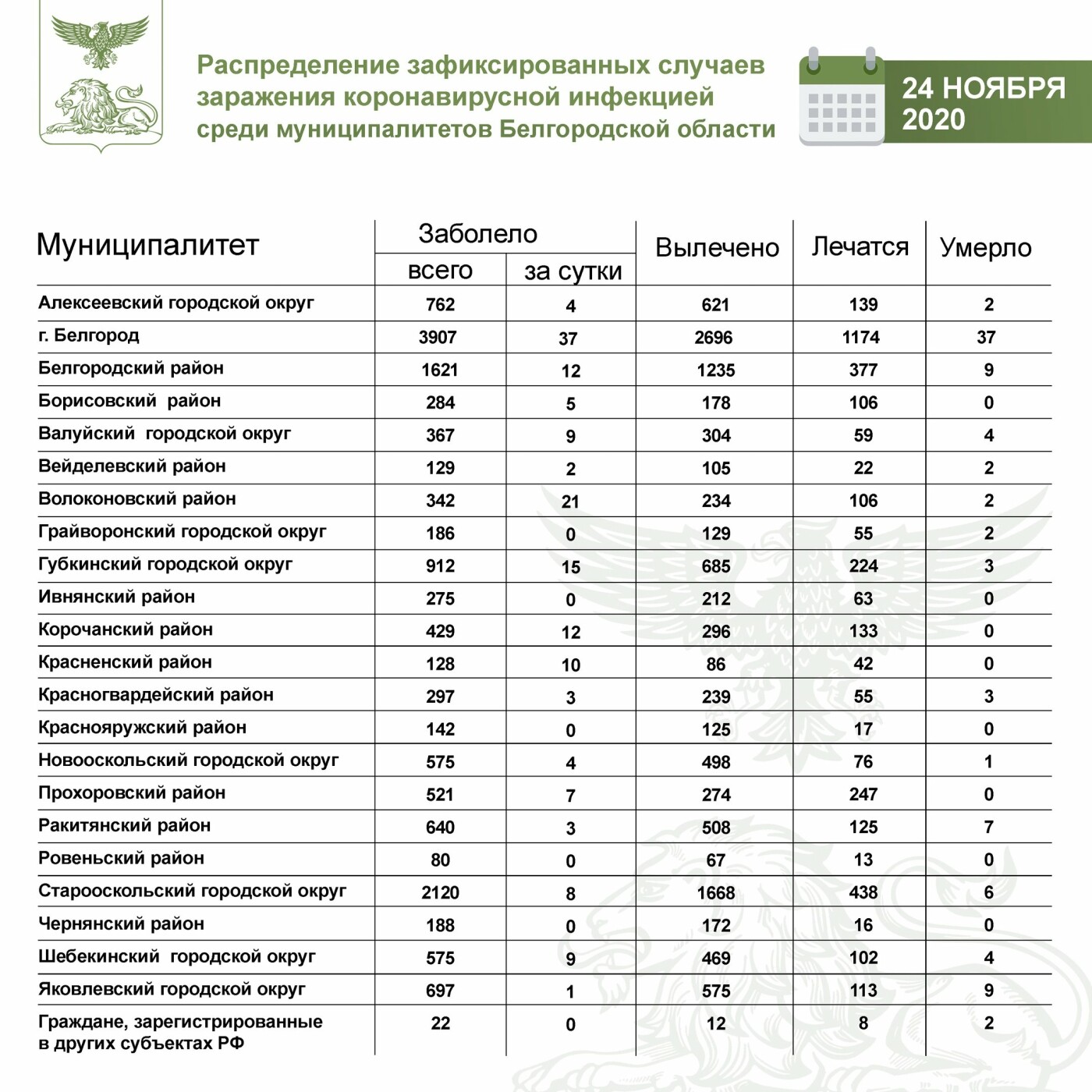 Статистика по заболеваемости коронавирусом в Белгородской области